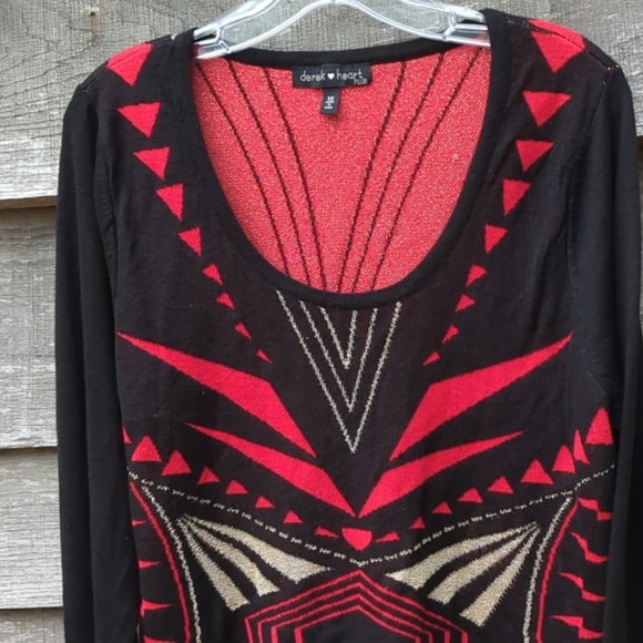 Derek♥️Heart Women's Knit Metallic Plus Size 1 X Red Stripe Zigzag Cropped Top - Picture 5 of 6